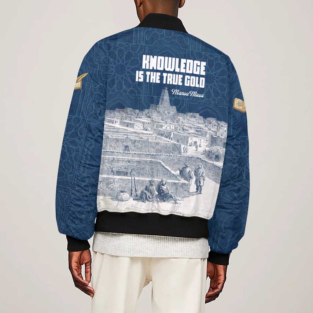 Mansa Musa Sankore University Sleeve Zip Bomber Jacket Knowledge is the True Gold - African Scholarly Legacy - African Pride