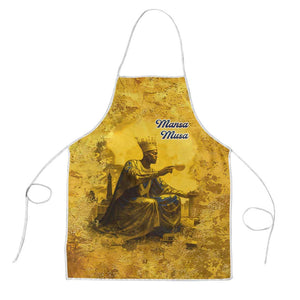 Mansa Musa Apron Golden Legacy Theme Ancient Map Regal Portrait of Mali Emperor Timbuktu - African Pride