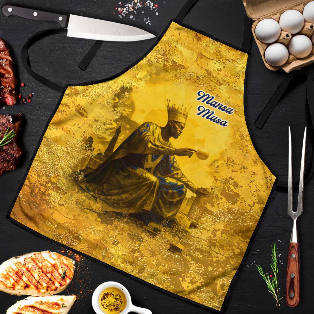 Mansa Musa Apron Golden Legacy Theme Ancient Map Regal Portrait of Mali Emperor Timbuktu - African Pride