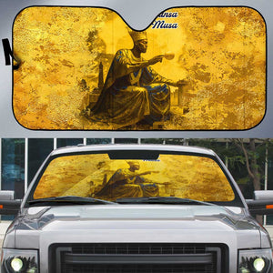 Mansa Musa Auto Sun Shade Golden Legacy Theme Ancient Map Regal Portrait of Mali Emperor Timbuktu - African Pride