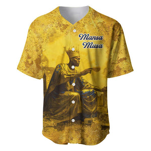 Mansa Musa Baseball Jersey Golden Legacy Theme Ancient Map Regal Portrait of Mali Emperor Timbuktu - African Pride