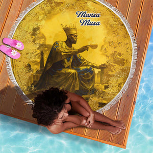Mansa Musa Beach Blanket Golden Legacy Theme Ancient Map Regal Portrait of Mali Emperor Timbuktu - African Pride