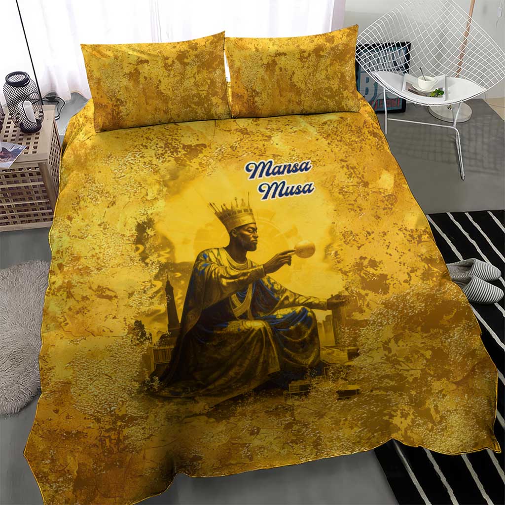Mansa Musa Bedding Set Golden Legacy Theme Ancient Map Regal Portrait of Mali Emperor Timbuktu - African Pride