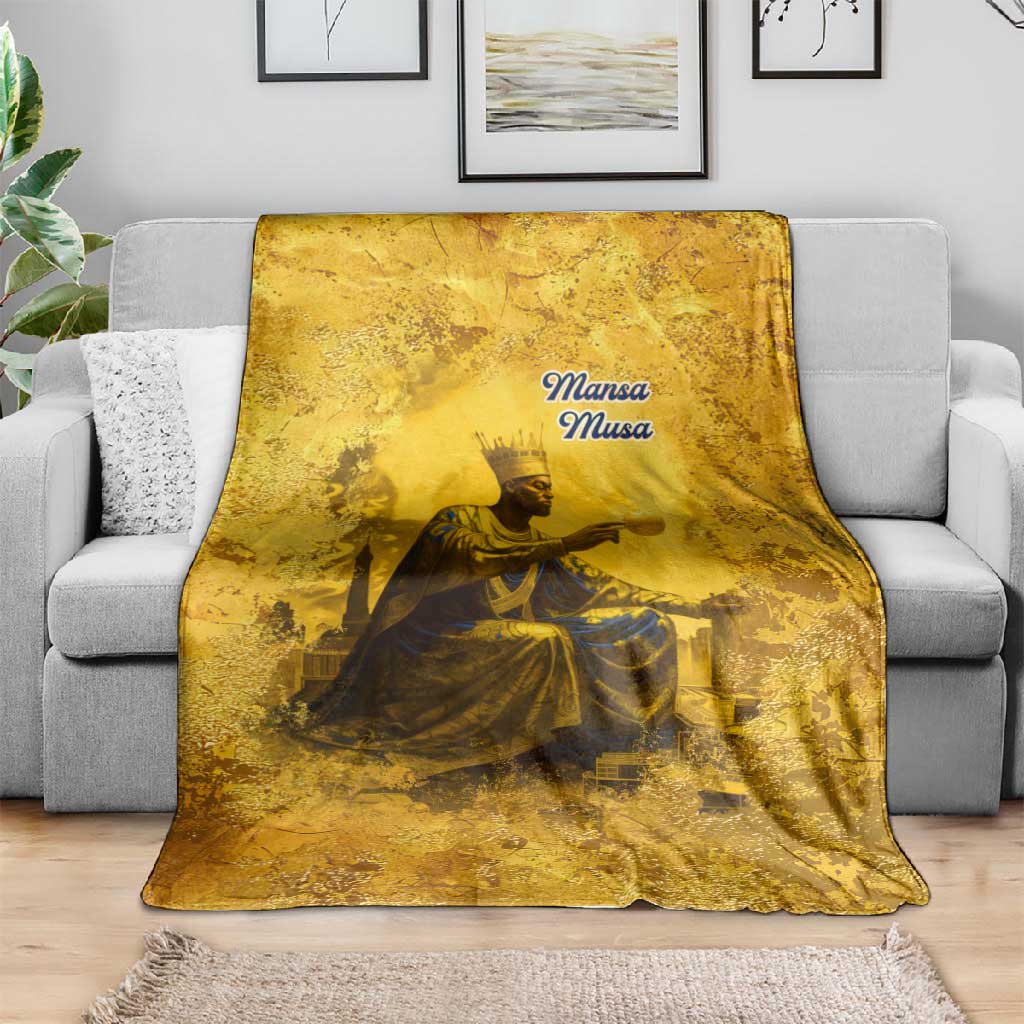 Mansa Musa Blanket Golden Legacy Theme Ancient Map Regal Portrait of Mali Emperor Timbuktu - African Pride