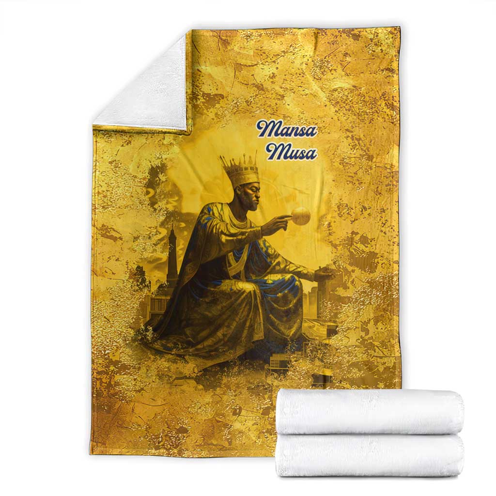 Mansa Musa Blanket Golden Legacy Theme Ancient Map Regal Portrait of Mali Emperor Timbuktu - African Pride