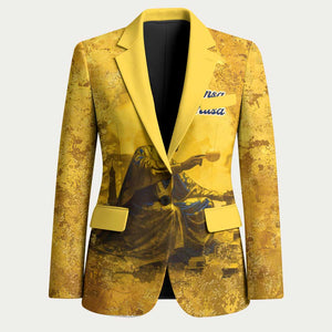 Mansa Musa Blazer Golden Legacy Theme Ancient Map Regal Portrait of Mali Emperor Timbuktu - African Pride