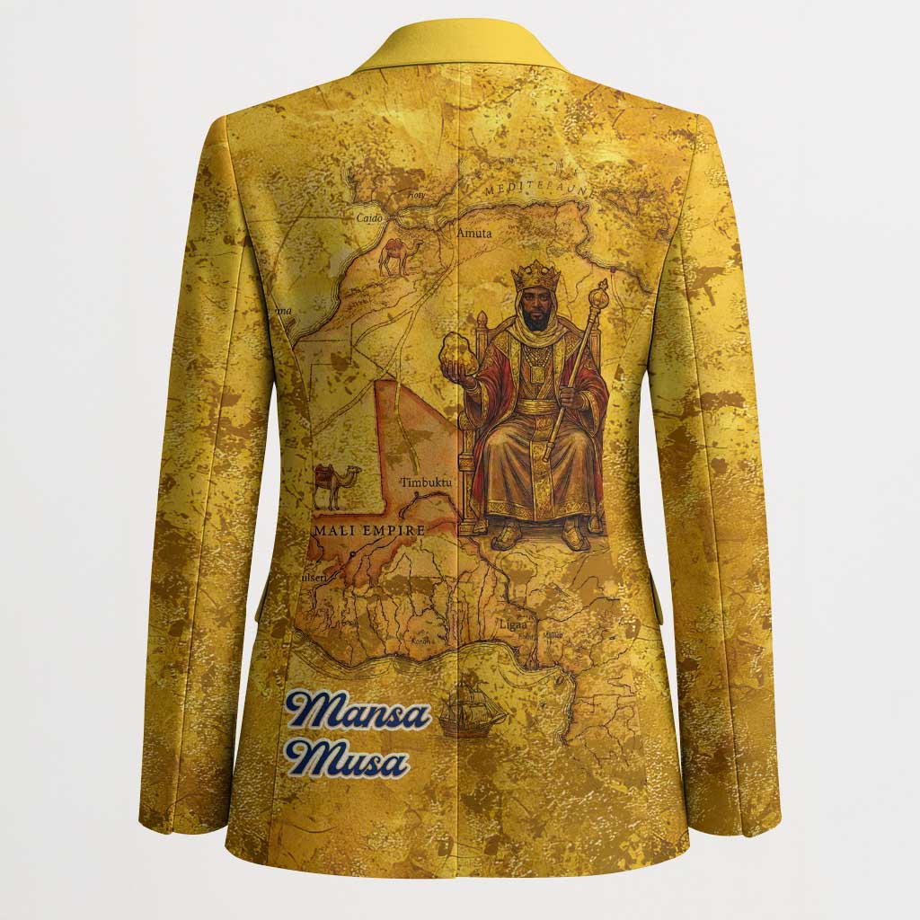 Mansa Musa Blazer Golden Legacy Theme Ancient Map Regal Portrait of Mali Emperor Timbuktu - African Pride