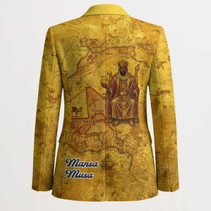 Mansa Musa Blazer Golden Legacy Theme Ancient Map Regal Portrait of Mali Emperor Timbuktu - African Pride