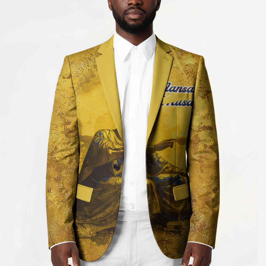 Mansa Musa Blazer Golden Legacy Theme Ancient Map Regal Portrait of Mali Emperor Timbuktu - African Pride