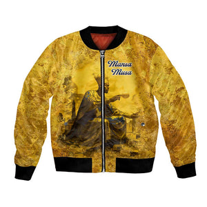 Mansa Musa Bomber Jacket Golden Legacy Theme Ancient Map Regal Portrait of Mali Emperor Timbuktu - African Pride