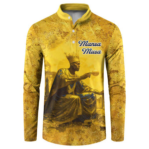 Mansa Musa Button Sweatshirt Golden Legacy Theme Ancient Map Regal Portrait of Mali Emperor Timbuktu