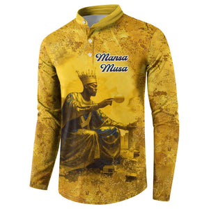 Mansa Musa Button Sweatshirt Golden Legacy Theme Ancient Map Regal Portrait of Mali Emperor Timbuktu