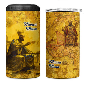 Mansa Musa 4 in 1 Can Cooler Tumbler Golden Legacy Theme Ancient Map Regal Portrait of Mali Emperor Timbuktu - African Pride