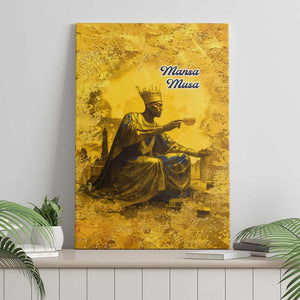 Mansa Musa Canvas Wall Art Golden Legacy Theme Ancient Map Regal Portrait of Mali Emperor Timbuktu - African Pride