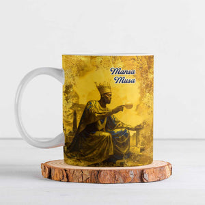 Mansa Musa Ceramic Mug Golden Legacy Theme Ancient Map Regal Portrait of Mali Emperor Timbuktu - African Pride