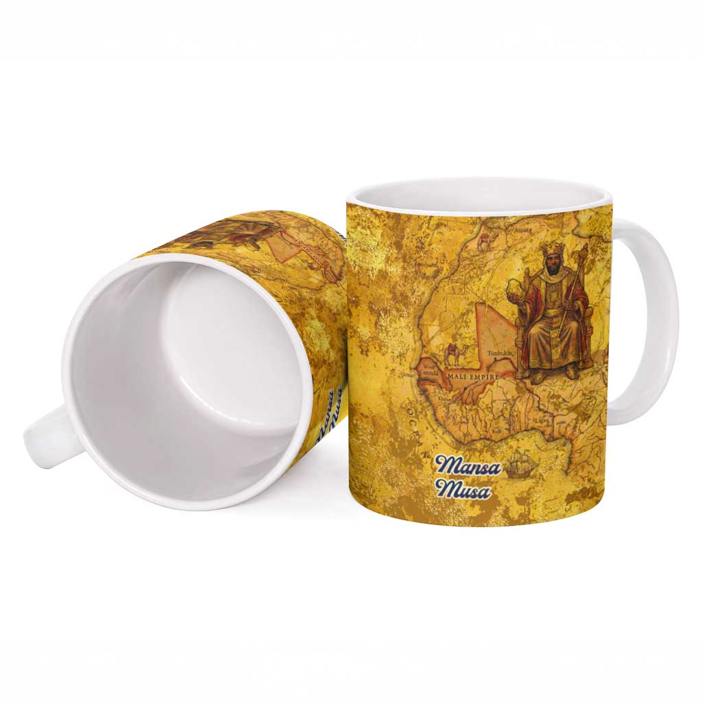 Mansa Musa Ceramic Mug Golden Legacy Theme Ancient Map Regal Portrait of Mali Emperor Timbuktu - African Pride