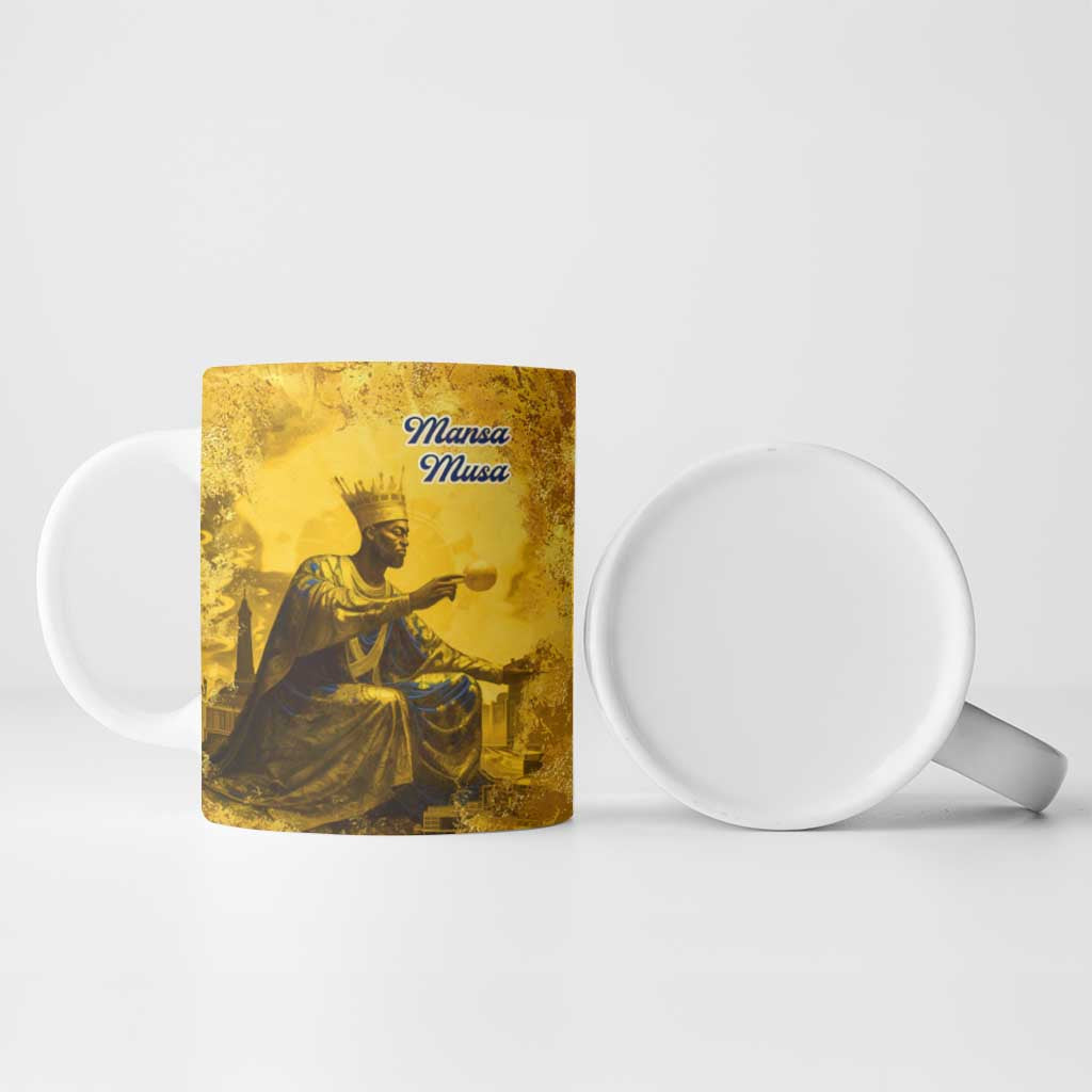 Mansa Musa Ceramic Mug Golden Legacy Theme Ancient Map Regal Portrait of Mali Emperor Timbuktu - African Pride