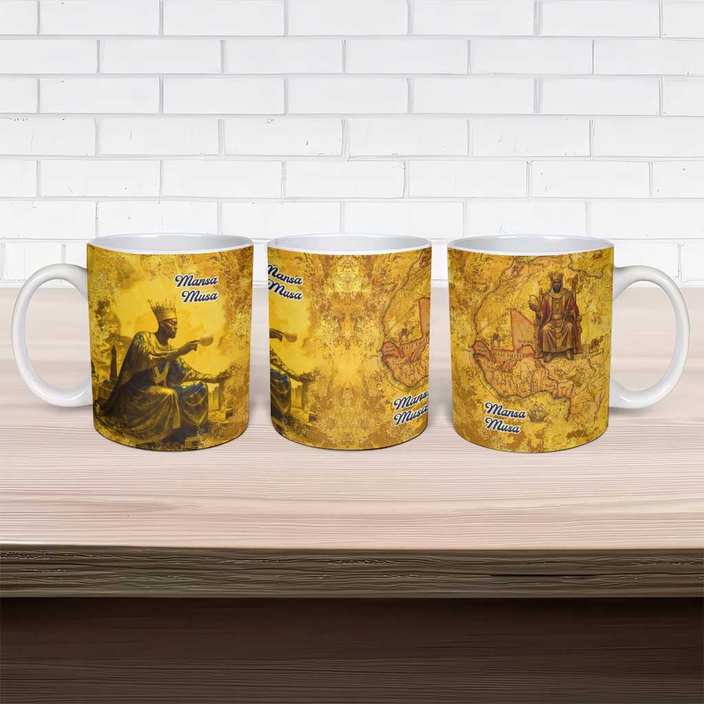 Mansa Musa Ceramic Mug Golden Legacy Theme Ancient Map Regal Portrait of Mali Emperor Timbuktu - African Pride