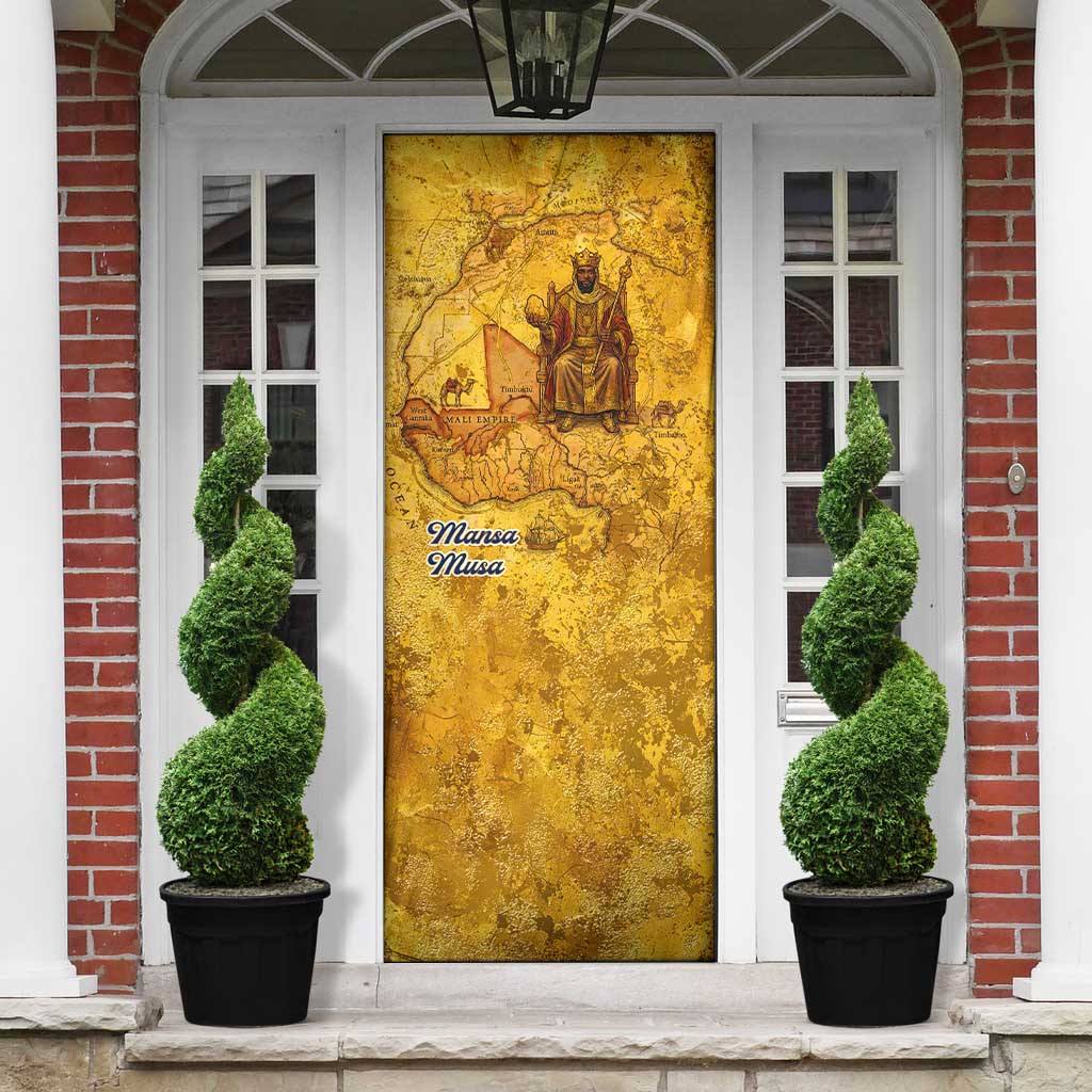 Mansa Musa Door Cover Golden Legacy Theme Ancient Map Regal Portrait of Mali Emperor Timbuktu - African Pride