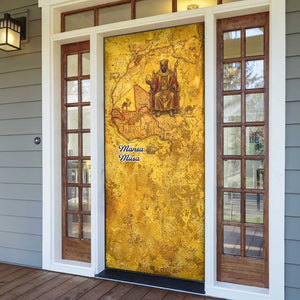 Mansa Musa Door Cover Golden Legacy Theme Ancient Map Regal Portrait of Mali Emperor Timbuktu - African Pride