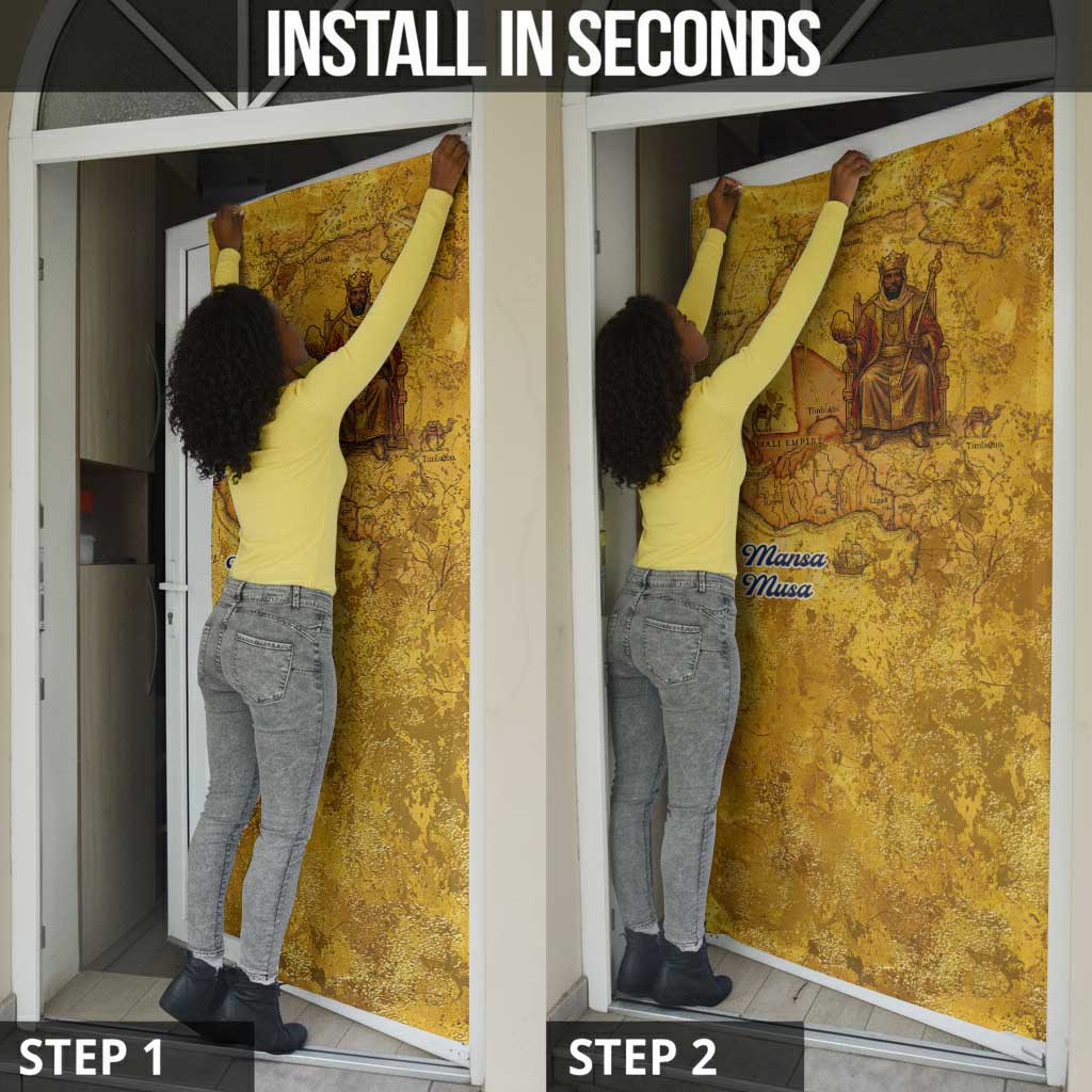 Mansa Musa Door Cover Golden Legacy Theme Ancient Map Regal Portrait of Mali Emperor Timbuktu - African Pride