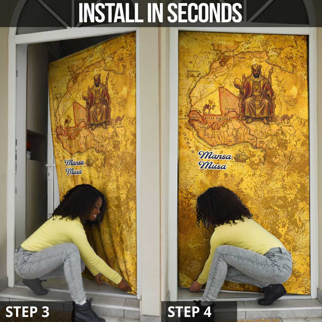 Mansa Musa Door Cover Golden Legacy Theme Ancient Map Regal Portrait of Mali Emperor Timbuktu - African Pride