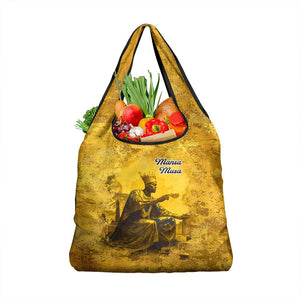 Mansa Musa Grocery Bag Golden Legacy Theme Ancient Map Regal Portrait of Mali Emperor Timbuktu - African Pride