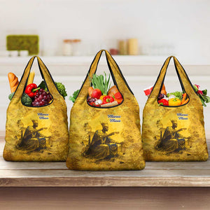 Mansa Musa Grocery Bag Golden Legacy Theme Ancient Map Regal Portrait of Mali Emperor Timbuktu - African Pride