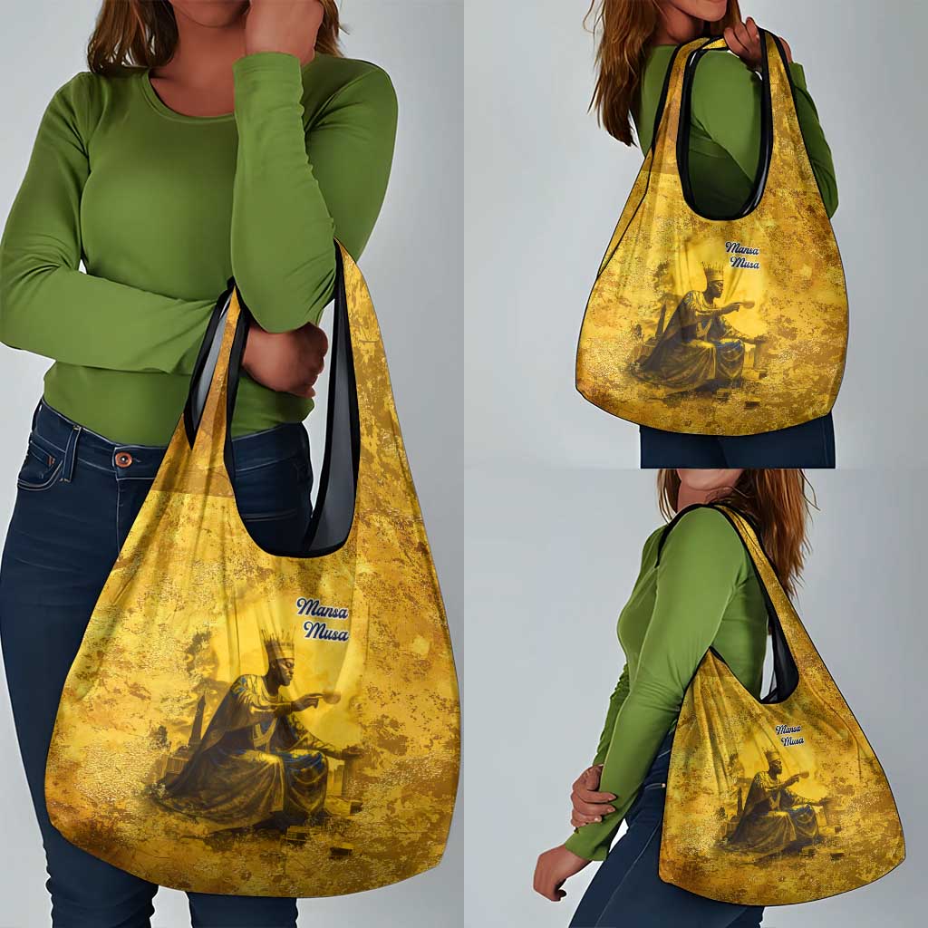 Mansa Musa Grocery Bag Golden Legacy Theme Ancient Map Regal Portrait of Mali Emperor Timbuktu - African Pride