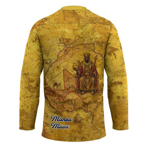 Mansa Musa Hockey Jersey Golden Legacy Theme Ancient Map Regal Portrait of Mali Emperor Timbuktu - African Pride
