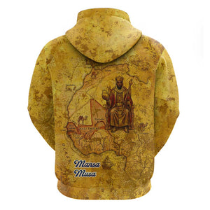 Mansa Musa Hoodie Golden Legacy Theme Ancient Map Regal Portrait of Mali Emperor Timbuktu - African Pride
