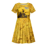 Mansa Musa Kid Short Sleeve Dress Golden Legacy Theme Ancient Map Regal Portrait of Mali Emperor Timbuktu - African Pride