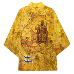Mansa Musa Kimono Golden Legacy Theme Ancient Map Regal Portrait of Mali Emperor Timbuktu - African Pride