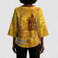Mansa Musa Kimono Sleeve Blouse Golden Legacy Theme Ancient Map Regal Portrait of Mali Emperor Timbuktu - African Pride