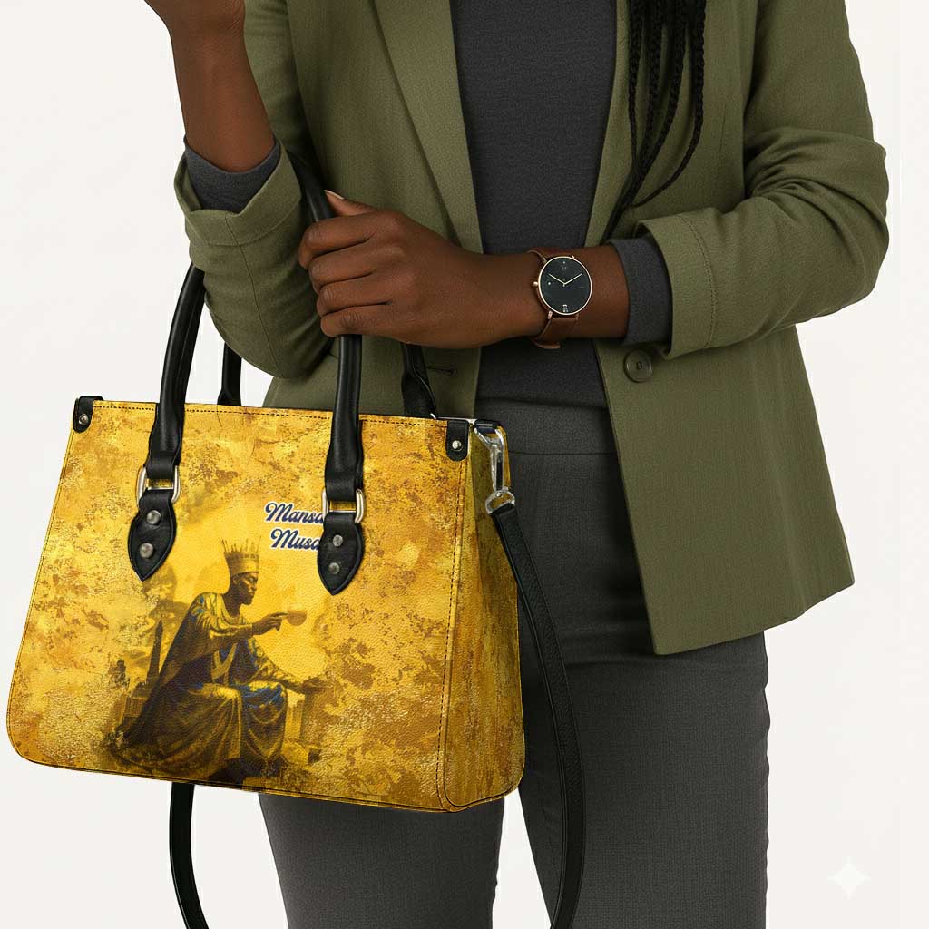 Mansa Musa Leather Bag Golden Legacy Theme Ancient Map Regal Portrait of Mali Emperor Timbuktu - African Pride
