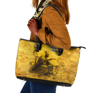 Mansa Musa Leather Tote Bag Golden Legacy Theme Ancient Map Regal Portrait of Mali Emperor Timbuktu - African Pride