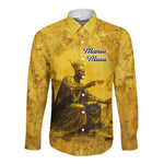 Mansa Musa Long Sleeve Button Shirt Golden Legacy Theme Ancient Map Regal Portrait of Mali Emperor Timbuktu - African Pride