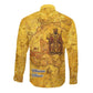 Mansa Musa Long Sleeve Button Shirt Golden Legacy Theme Ancient Map Regal Portrait of Mali Emperor Timbuktu - African Pride