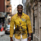 Mansa Musa Long Sleeve Button Shirt Golden Legacy Theme Ancient Map Regal Portrait of Mali Emperor Timbuktu - African Pride