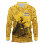 Mansa Musa Long Sleeve Polo Shirt Golden Legacy Theme Ancient Map Regal Portrait of Mali Emperor Timbuktu - African Pride