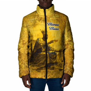 Mansa Musa Padded Jacket Golden Legacy Theme Ancient Map Regal Portrait of Mali Emperor Timbuktu - African Pride