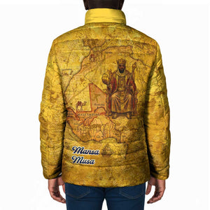 Mansa Musa Padded Jacket Golden Legacy Theme Ancient Map Regal Portrait of Mali Emperor Timbuktu - African Pride