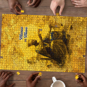 Mansa Musa Puzzle Golden Legacy Theme Ancient Map Regal Portrait of Mali Emperor Timbuktu - African Pride