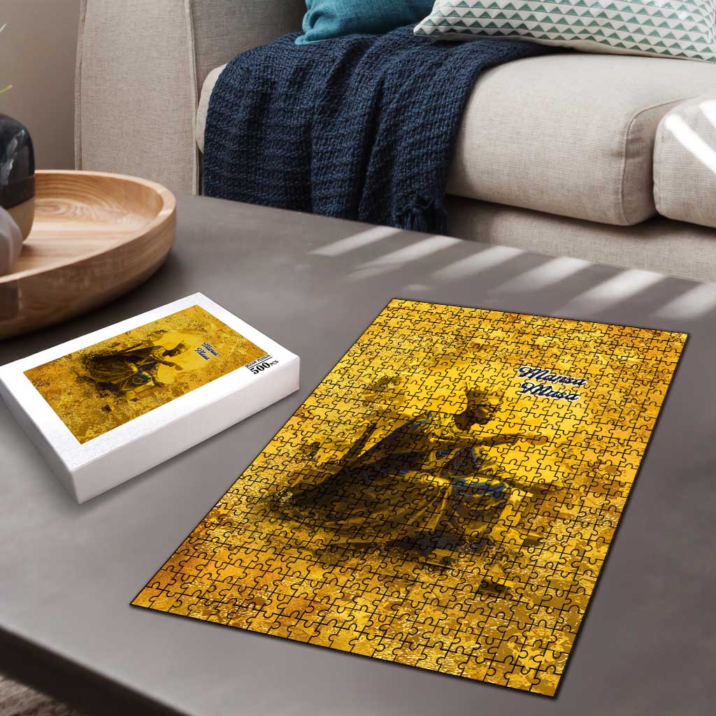 Mansa Musa Puzzle Golden Legacy Theme Ancient Map Regal Portrait of Mali Emperor Timbuktu - African Pride