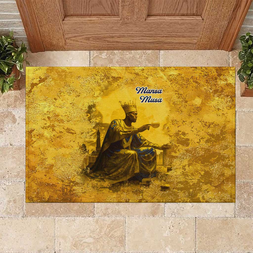 Mansa Musa Rubber Doormat Golden Legacy Theme Ancient Map Regal Portrait of Mali Emperor Timbuktu - African Pride