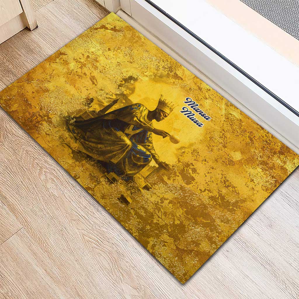 Mansa Musa Rubber Doormat Golden Legacy Theme Ancient Map Regal Portrait of Mali Emperor Timbuktu - African Pride