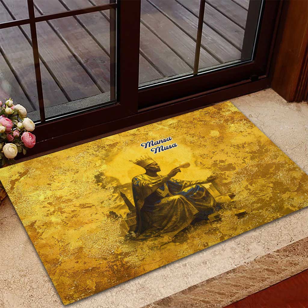 Mansa Musa Rubber Doormat Golden Legacy Theme Ancient Map Regal Portrait of Mali Emperor Timbuktu - African Pride