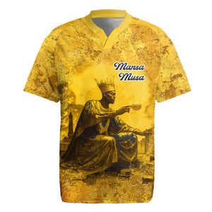 Mansa Musa Rugby Jersey Golden Legacy Theme Ancient Map Regal Portrait of Mali Emperor Timbuktu - African Pride