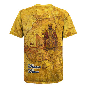 Mansa Musa Rugby Jersey Golden Legacy Theme Ancient Map Regal Portrait of Mali Emperor Timbuktu - African Pride