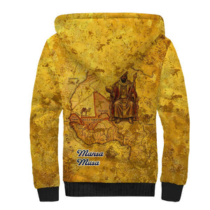 Mansa Musa Sherpa Hoodie Golden Legacy Theme Ancient Map Regal Portrait of Mali Emperor Timbuktu - African Pride